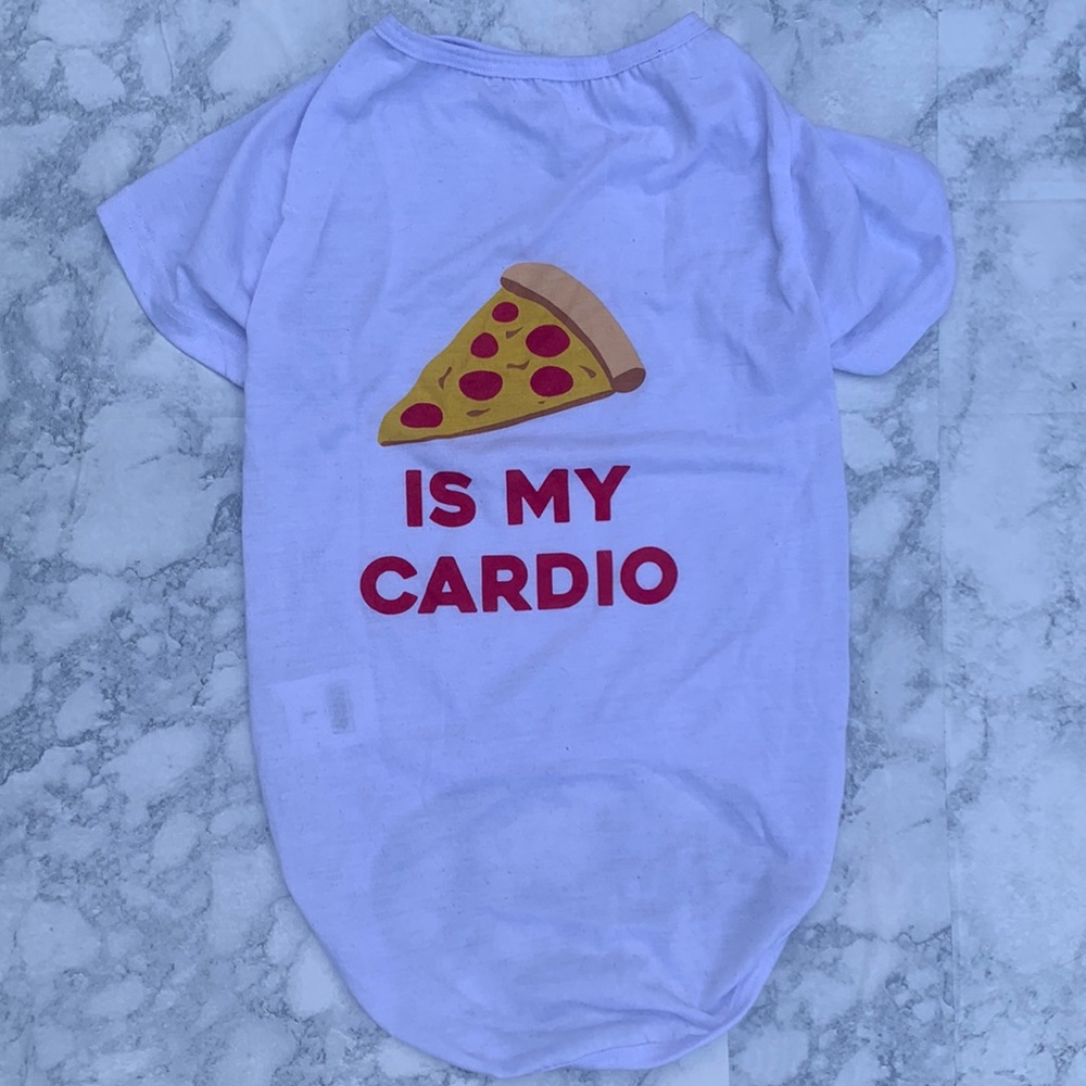 🐾Puppy Shirt🐾 “Pizza is my cardio” white T-Shirt for Dogs - Size Large